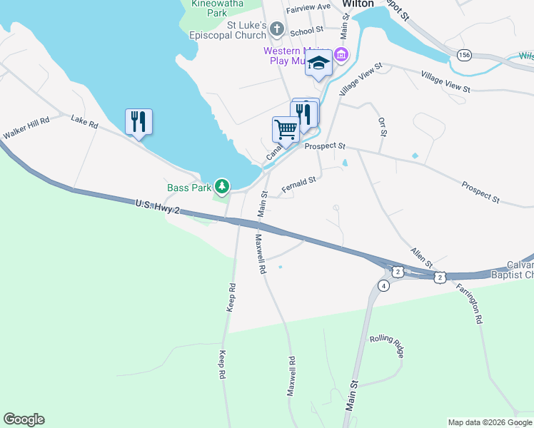 map of restaurants, bars, coffee shops, grocery stores, and more near 201 Main Street in Wilton