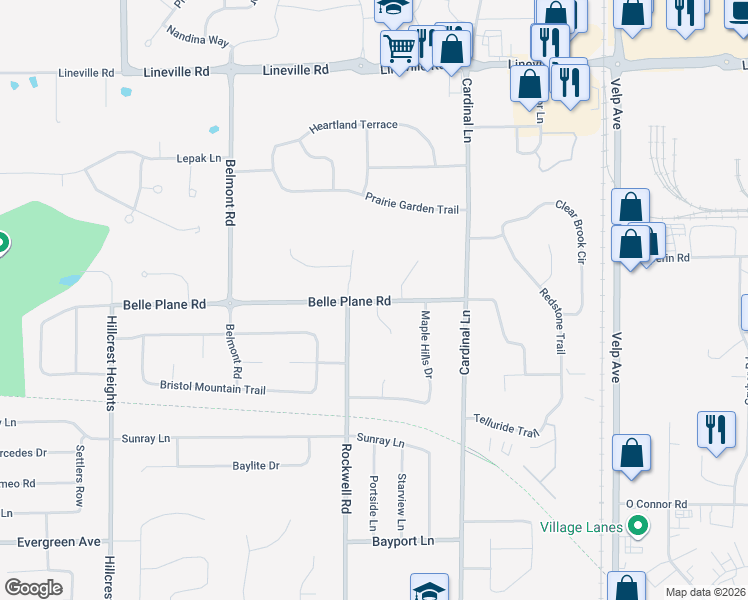 map of restaurants, bars, coffee shops, grocery stores, and more near 1550 Rockwell Road in Green Bay
