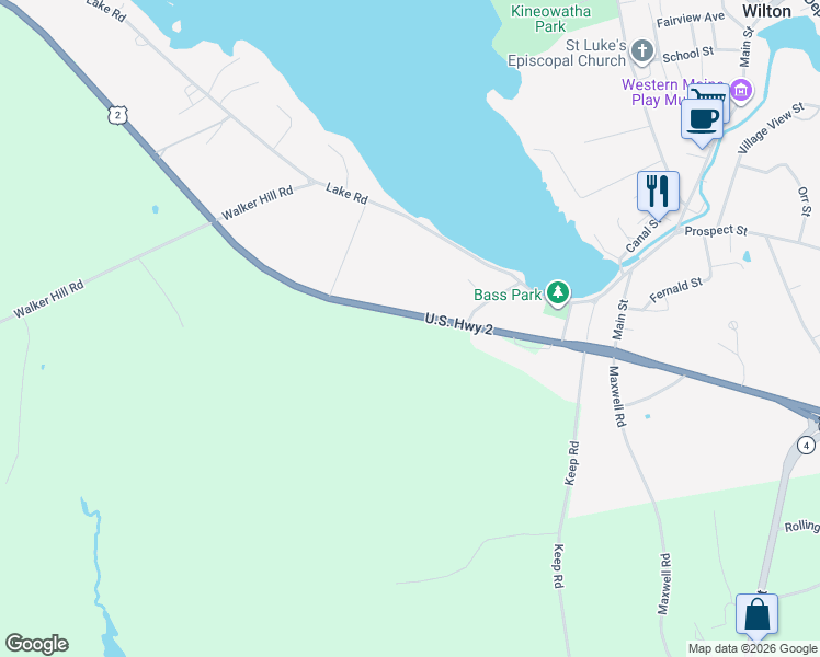 map of restaurants, bars, coffee shops, grocery stores, and more near 84 U.S. 2 in Wilton