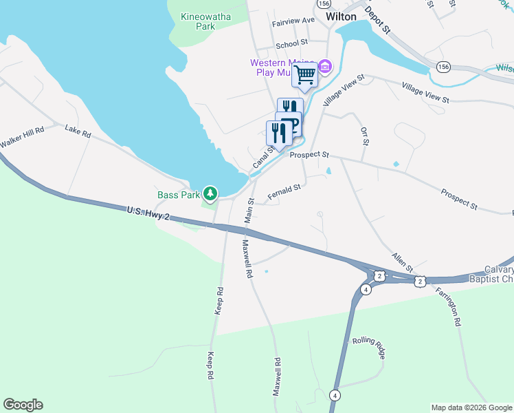 map of restaurants, bars, coffee shops, grocery stores, and more near 61 Main Street in Wilton