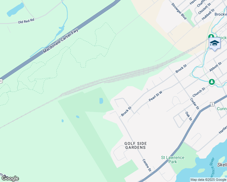 map of restaurants, bars, coffee shops, grocery stores, and more near 55 Adley Drive in Brockville
