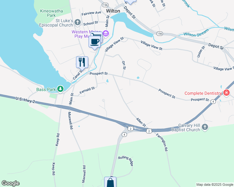map of restaurants, bars, coffee shops, grocery stores, and more near 28 Allen Street in Wilton