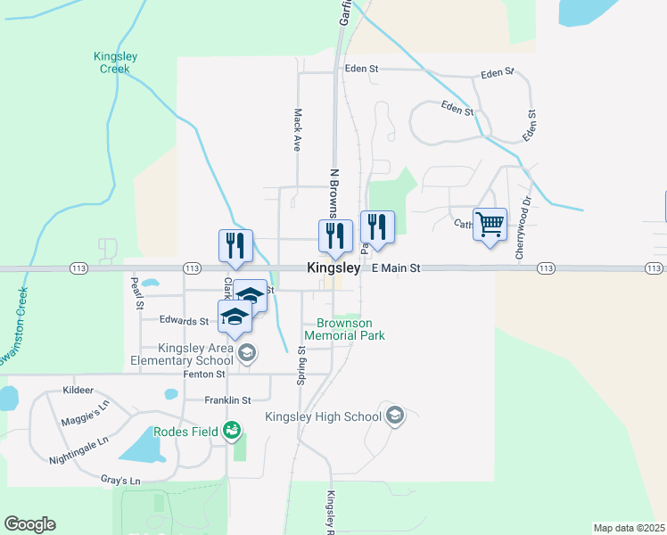 map of restaurants, bars, coffee shops, grocery stores, and more near in Kingsley