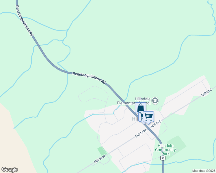 map of restaurants, bars, coffee shops, grocery stores, and more near 4716 Ontario 93 in Hillsdale