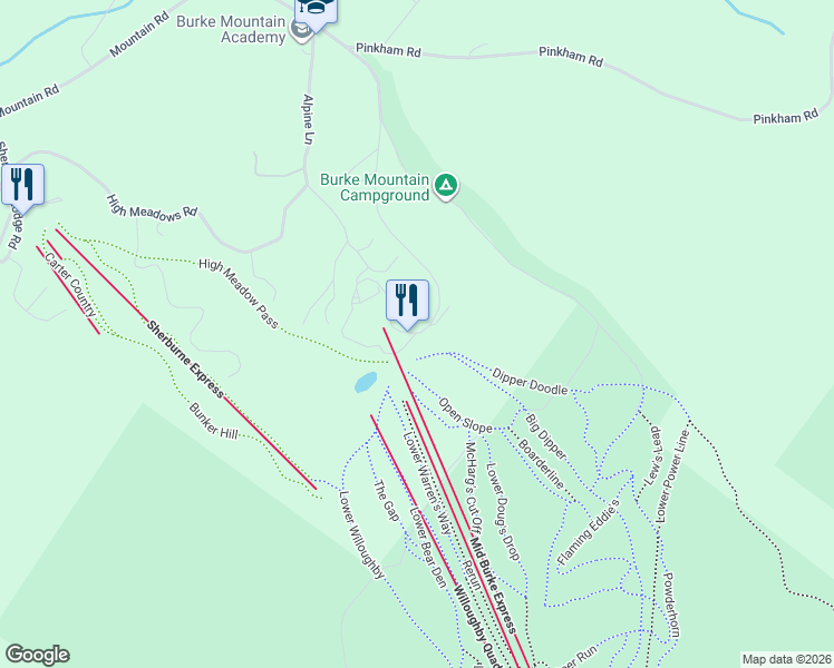map of restaurants, bars, coffee shops, grocery stores, and more near 2555 Mountain Road in Burke