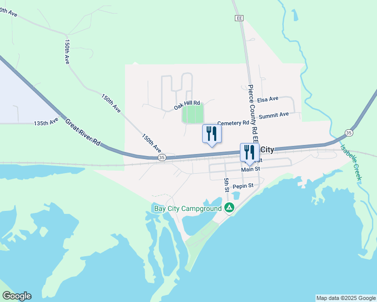 map of restaurants, bars, coffee shops, grocery stores, and more near W6495 Cemetery Road in Bay City