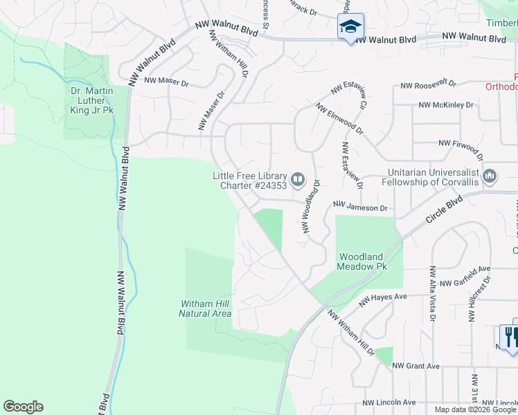 map of restaurants, bars, coffee shops, grocery stores, and more near in Corvallis