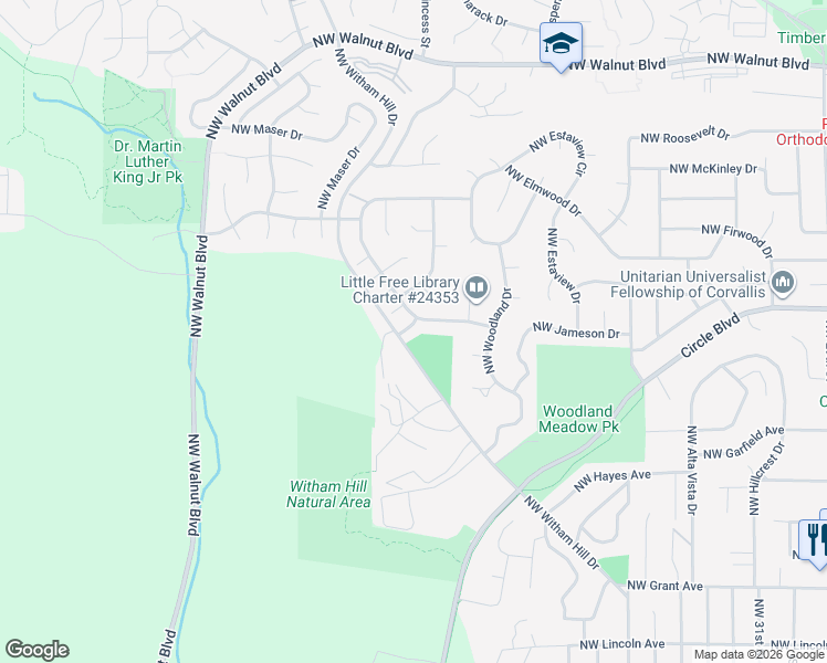 map of restaurants, bars, coffee shops, grocery stores, and more near in Corvallis