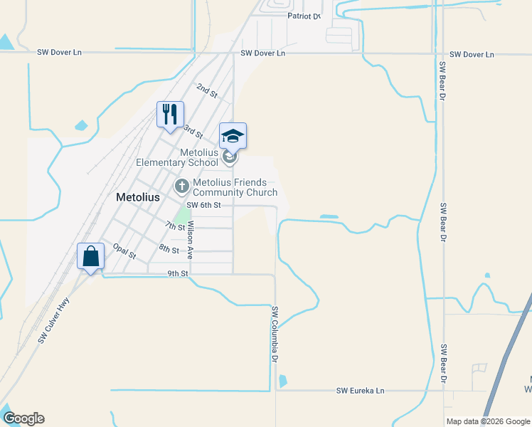map of restaurants, bars, coffee shops, grocery stores, and more near 636 Jefferson Avenue in Metolius