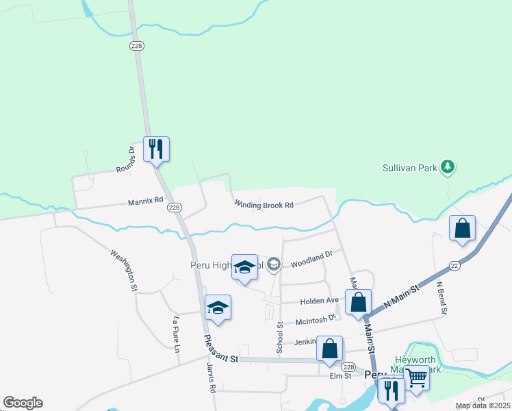 map of restaurants, bars, coffee shops, grocery stores, and more near 49 Winding Brook Road in Peru