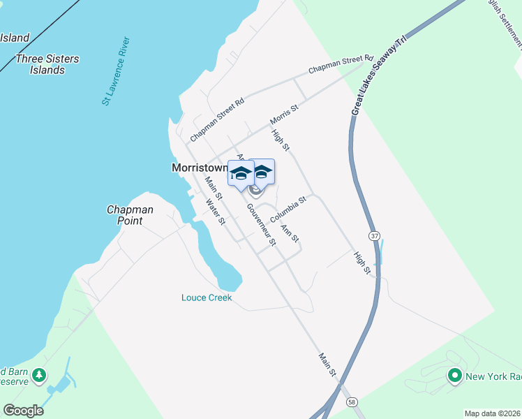 map of restaurants, bars, coffee shops, grocery stores, and more near 502 Gouverneur Street in Ogdensburg