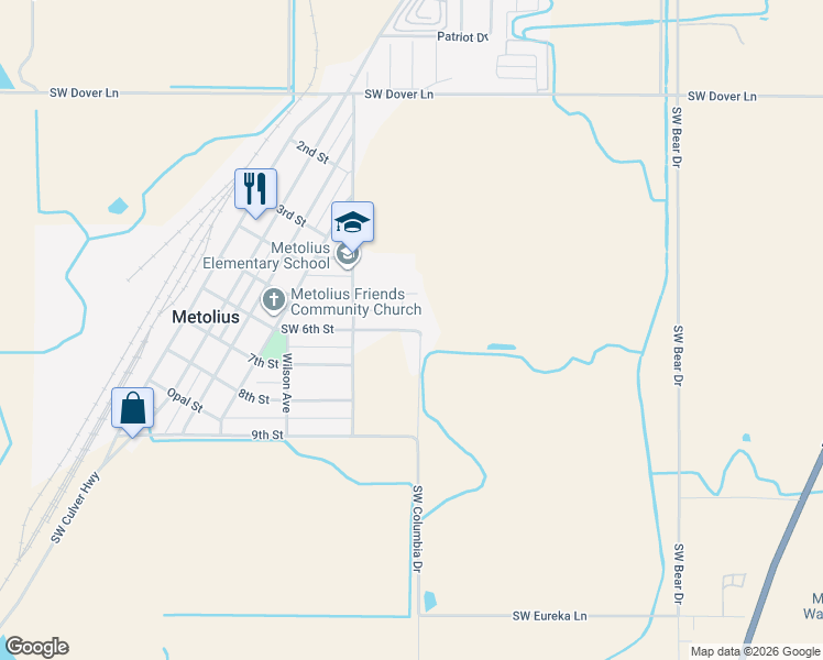 map of restaurants, bars, coffee shops, grocery stores, and more near 636 Jefferson Avenue in Metolius
