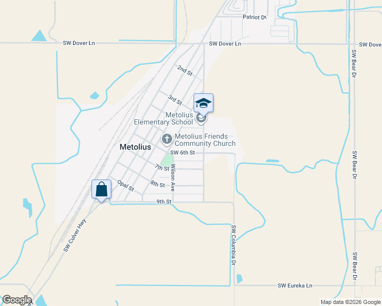 map of restaurants, bars, coffee shops, grocery stores, and more near 512 Southwest 6th Street in Metolius