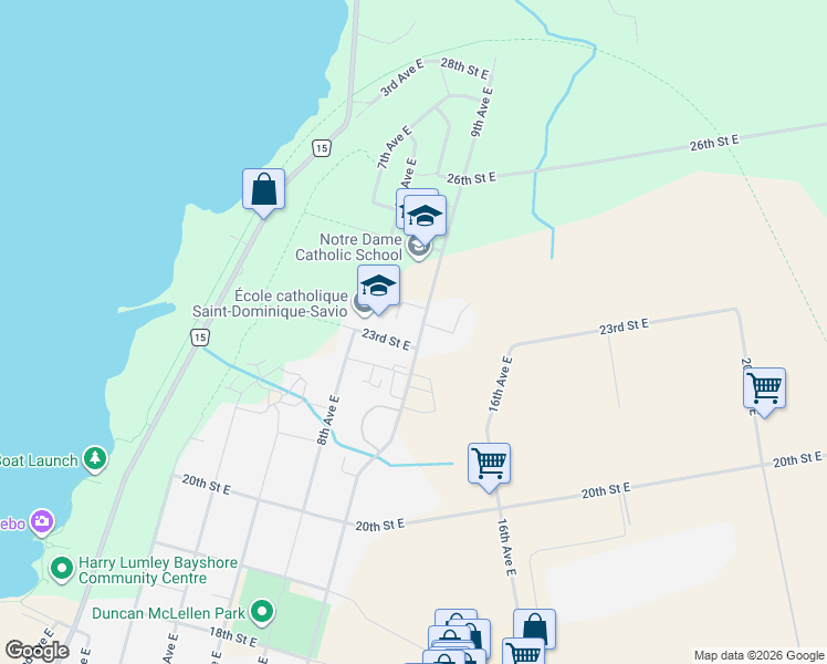 map of restaurants, bars, coffee shops, grocery stores, and more near 863 23rd Street East in Owen Sound