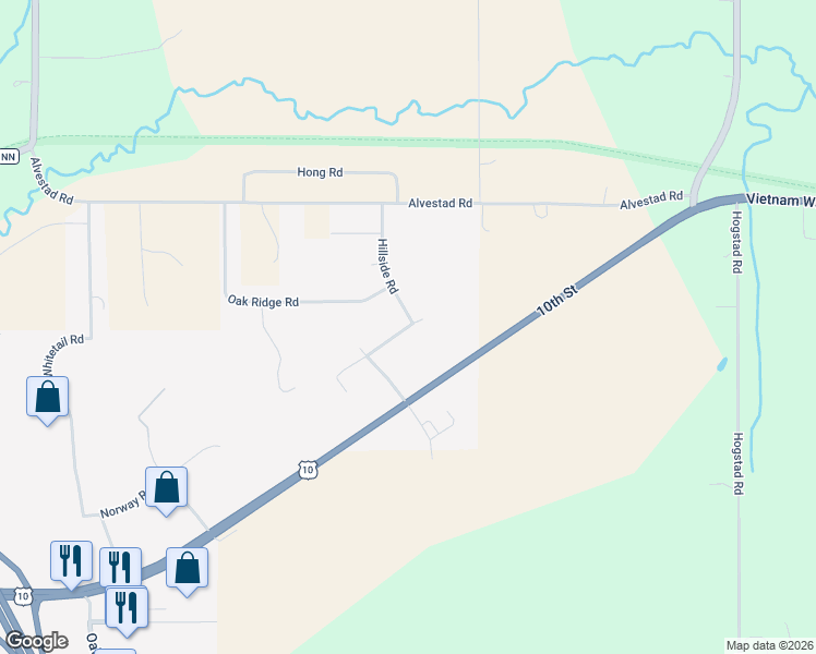 map of restaurants, bars, coffee shops, grocery stores, and more near Norway Rd in Osseo