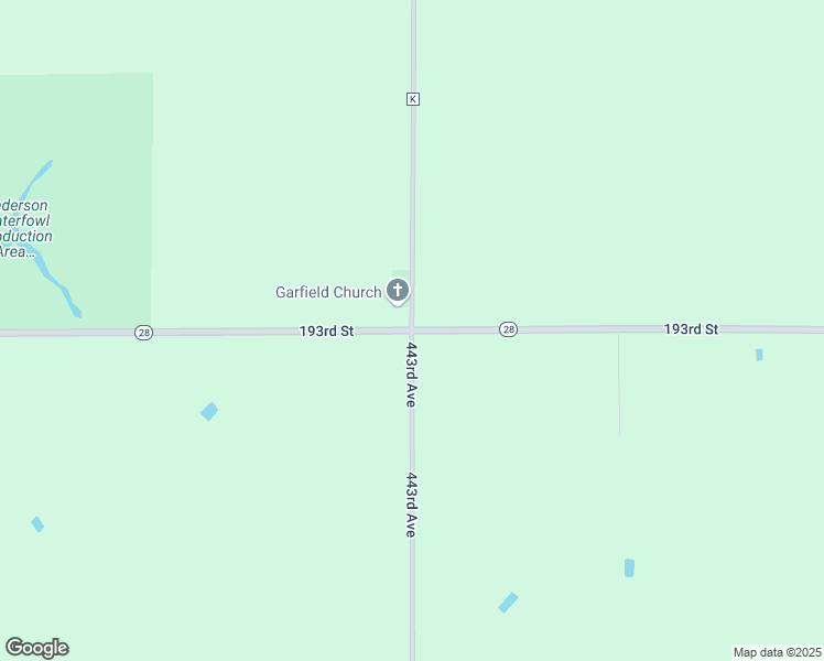 map of restaurants, bars, coffee shops, grocery stores, and more near SD-28 & 443rd Ave in Bryant