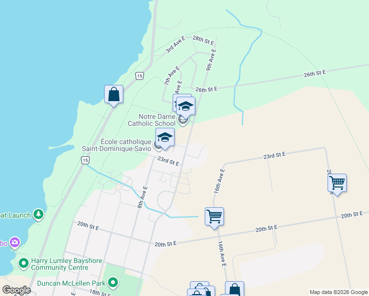 map of restaurants, bars, coffee shops, grocery stores, and more near 2380 9th Avenue East in Owen Sound