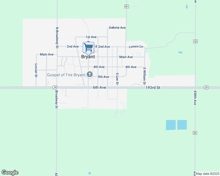 map of restaurants, bars, coffee shops, grocery stores, and more near 303 6th Avenue in Bryant