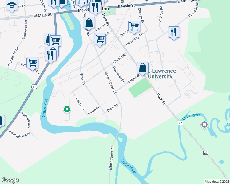 map of restaurants, bars, coffee shops, grocery stores, and more near 99 Maple St in Canton