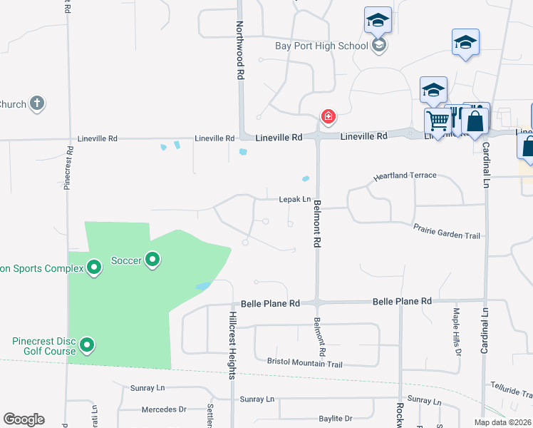 map of restaurants, bars, coffee shops, grocery stores, and more near 2956 Lost Valley Court in Green Bay