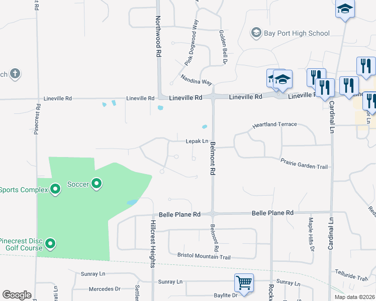 map of restaurants, bars, coffee shops, grocery stores, and more near 1715 Jackson Hole Court in Green Bay