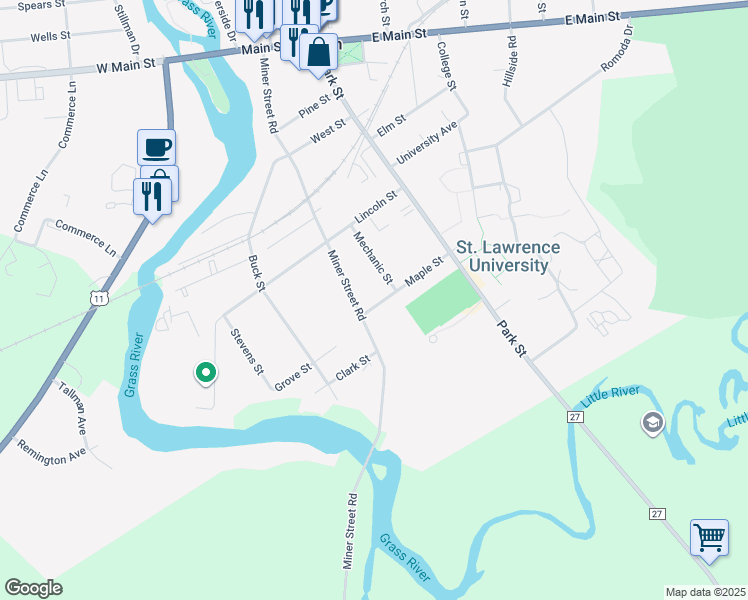 map of restaurants, bars, coffee shops, grocery stores, and more near 63-99 Maple St in Canton