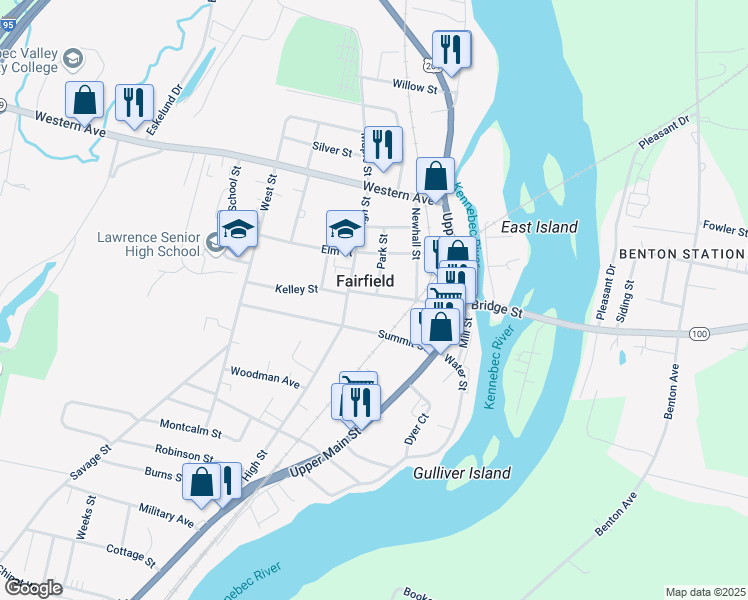 map of restaurants, bars, coffee shops, grocery stores, and more near 37 Lawrence Avenue in Fairfield