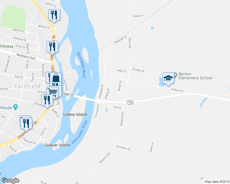map of restaurants, bars, coffee shops, grocery stores, and more near 13 Kelly Street in Benton