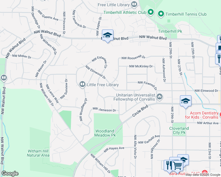map of restaurants, bars, coffee shops, grocery stores, and more near 1981 Northwest Lantana Drive in Corvallis