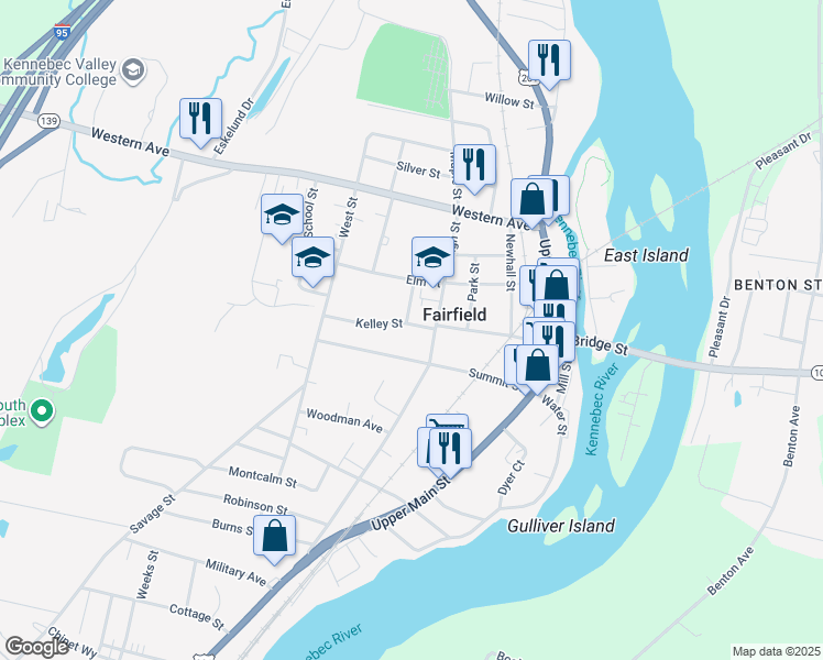 map of restaurants, bars, coffee shops, grocery stores, and more near 51 High Street in Fairfield