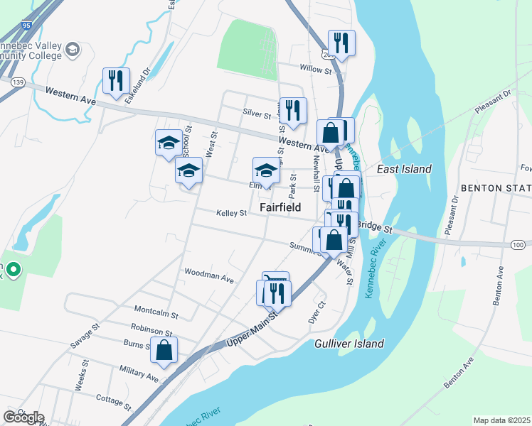 map of restaurants, bars, coffee shops, grocery stores, and more near 51 High Street in Fairfield