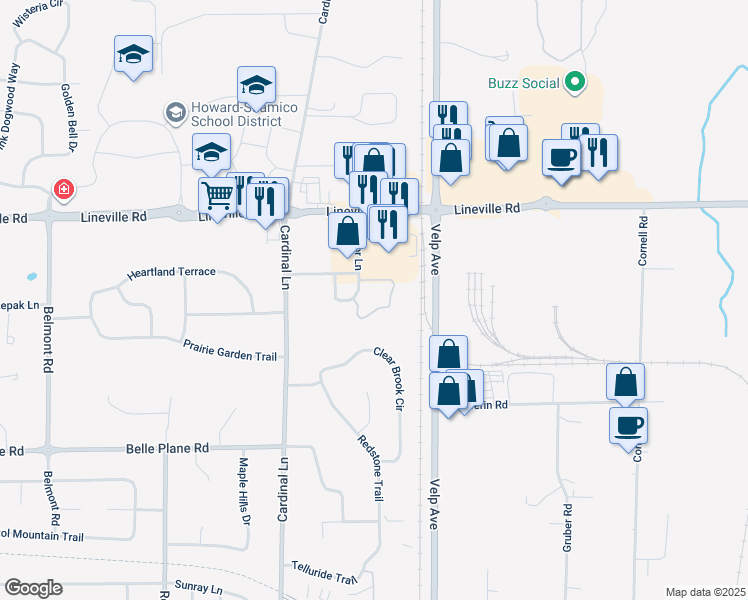 map of restaurants, bars, coffee shops, grocery stores, and more near 1740 Condor Lane in Green Bay
