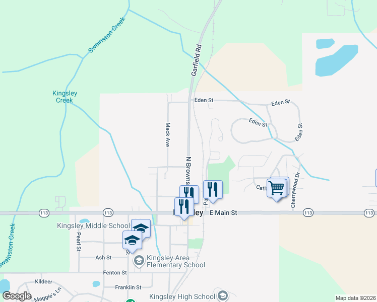 map of restaurants, bars, coffee shops, grocery stores, and more near County Road 611 in Kingsley