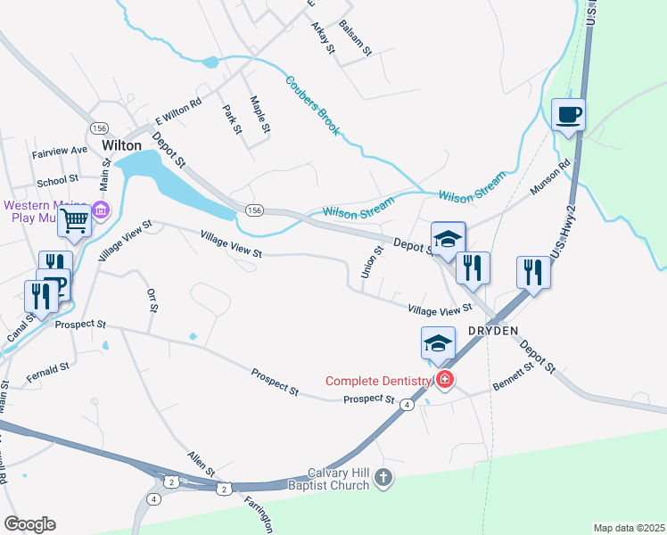 map of restaurants, bars, coffee shops, grocery stores, and more near 157 Village View Street in Wilton