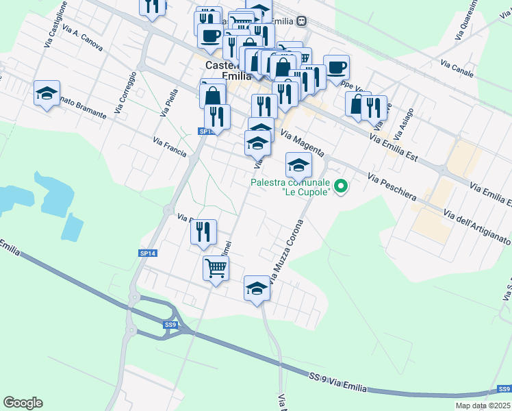 map of restaurants, bars, coffee shops, grocery stores, and more near 14 Via Pietro Melecchi in Castelfranco Emilia