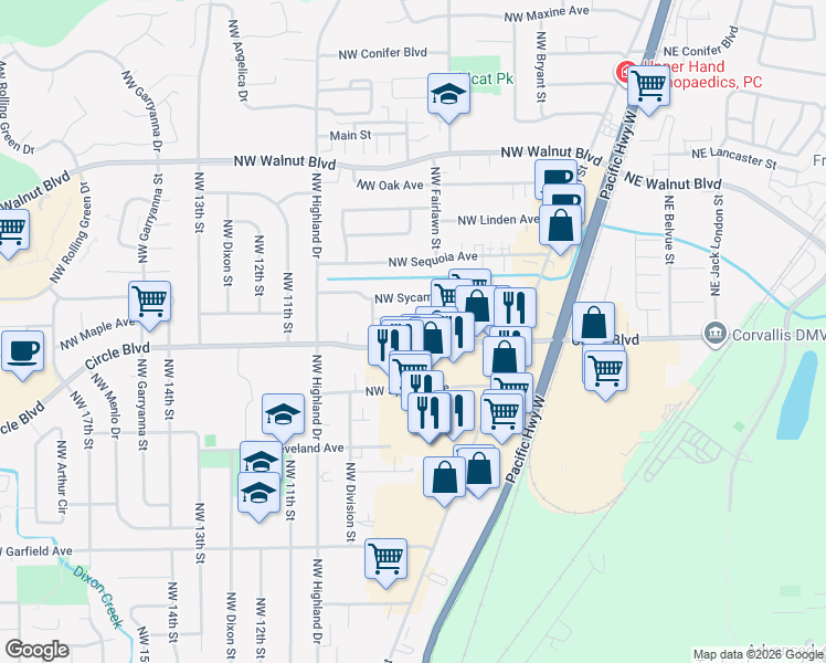 map of restaurants, bars, coffee shops, grocery stores, and more near 945 Southeast Waverly Drive in Albany