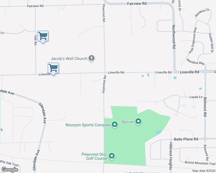 map of restaurants, bars, coffee shops, grocery stores, and more near 1750 Pinecrest Road in Green Bay