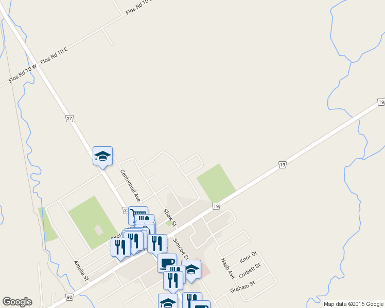 map of restaurants, bars, coffee shops, grocery stores, and more near 12 Harvey Drive in Elmvale