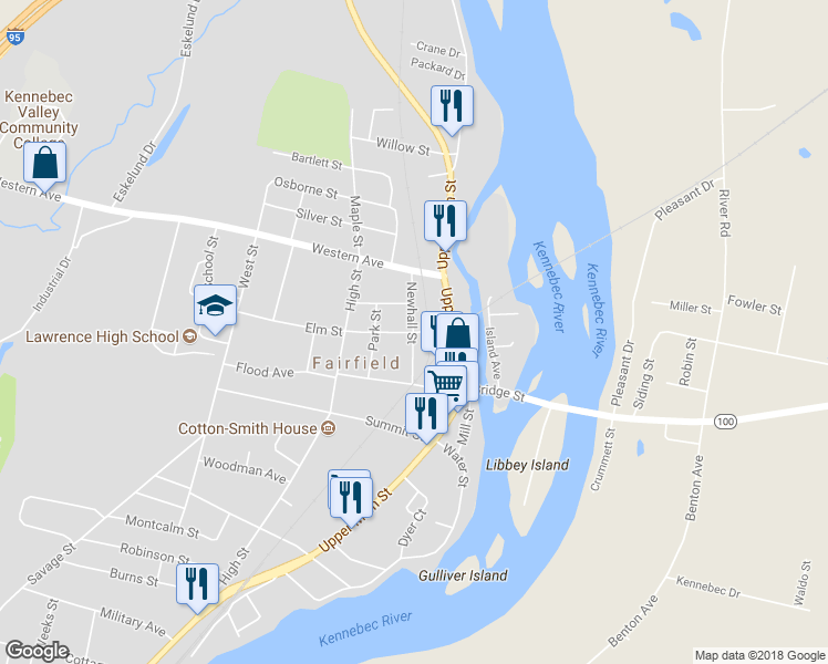 map of restaurants, bars, coffee shops, grocery stores, and more near 12 Newhall Street in Fairfield