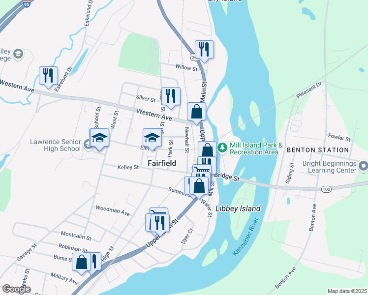 map of restaurants, bars, coffee shops, grocery stores, and more near 7 Elm Street in Fairfield