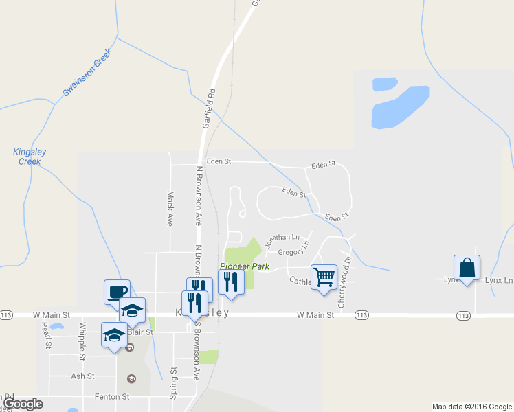 map of restaurants, bars, coffee shops, grocery stores, and more near 787 Eden Street in Kingsley