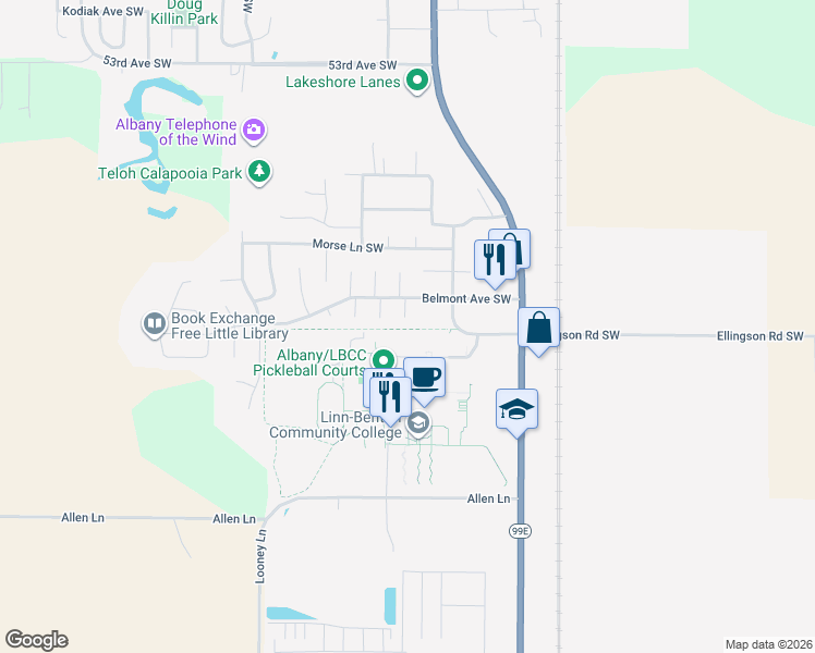 map of restaurants, bars, coffee shops, grocery stores, and more near 6295 Weldon Court Southwest in Albany