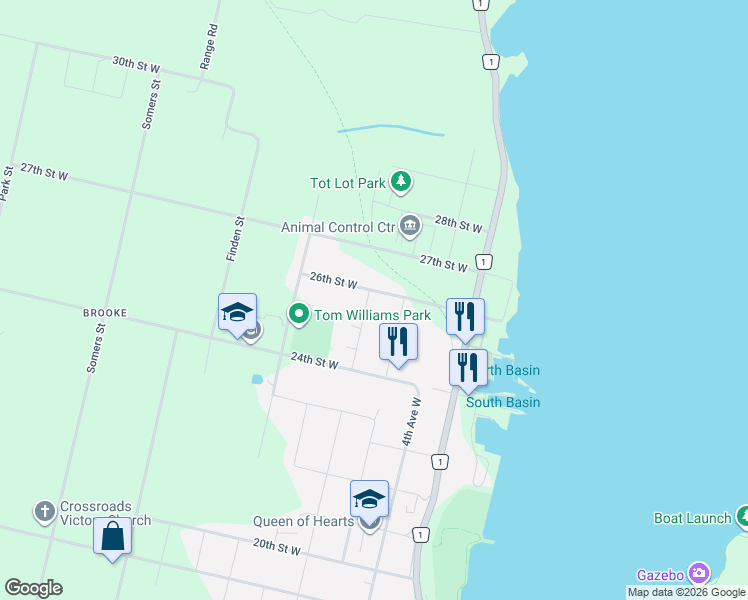 map of restaurants, bars, coffee shops, grocery stores, and more near 2504 6th Avenue West in Owen Sound