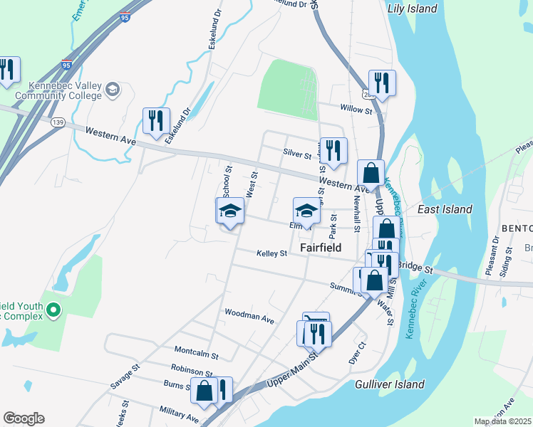 map of restaurants, bars, coffee shops, grocery stores, and more near 8 Winchester Street in Fairfield
