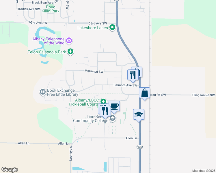 map of restaurants, bars, coffee shops, grocery stores, and more near 1057 Belmont Avenue Southwest in Albany