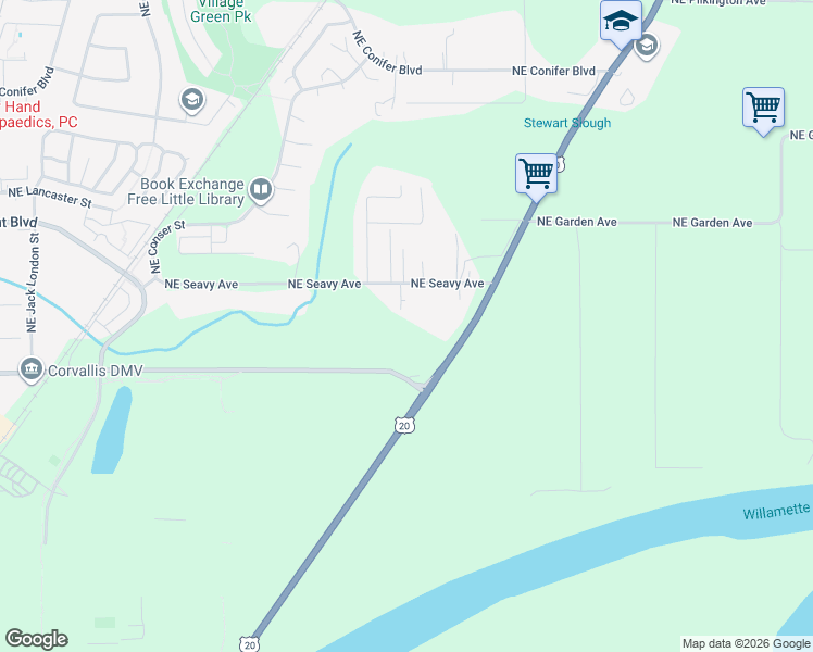 map of restaurants, bars, coffee shops, grocery stores, and more near 1810 Northeast Seavy Avenue in Corvallis