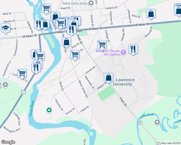 map of restaurants, bars, coffee shops, grocery stores, and more near 11 Lincoln St in Canton