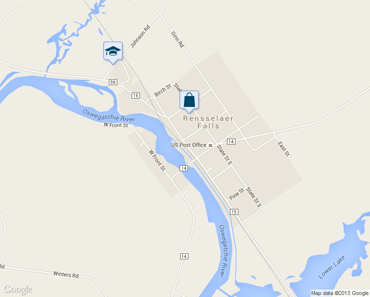 map of restaurants, bars, coffee shops, grocery stores, and more near 312 Front Street in Rensselaer Falls