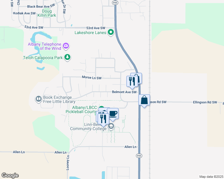 map of restaurants, bars, coffee shops, grocery stores, and more near 1057 Belmont Avenue Southwest in Albany