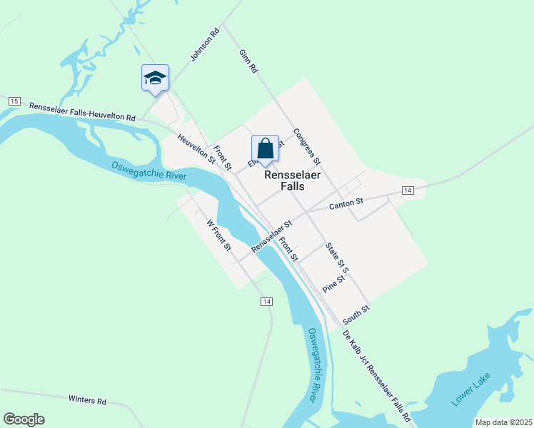 map of restaurants, bars, coffee shops, grocery stores, and more near 312 Front Street in Rensselaer Falls
